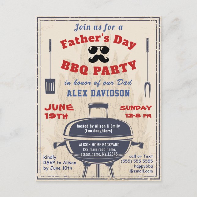 Invitación a la fiesta del Día del Padre Foto Vint (Anverso)