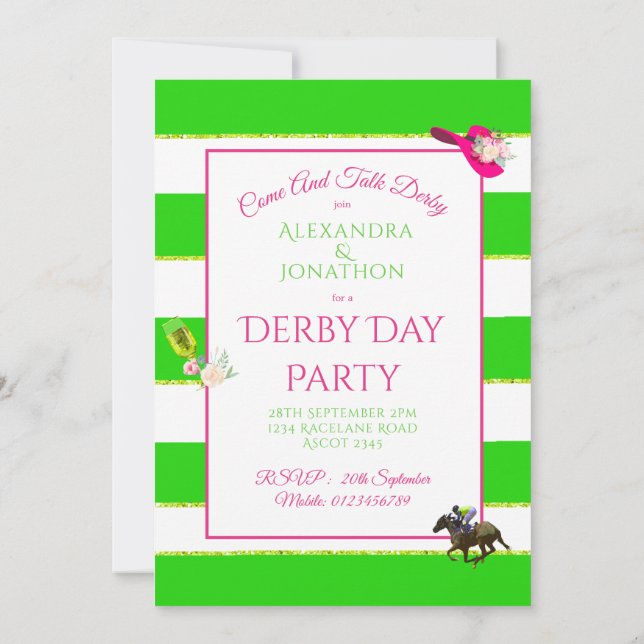 Invitación a la fiesta del Día Derby de la Carrera (Reverso)