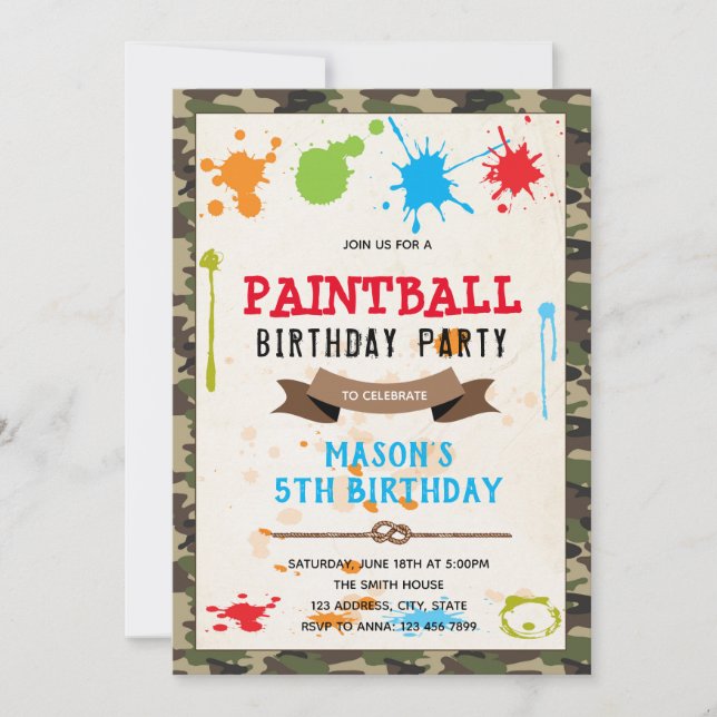 Invitación a la fiesta del ejército de paintball (Anverso)