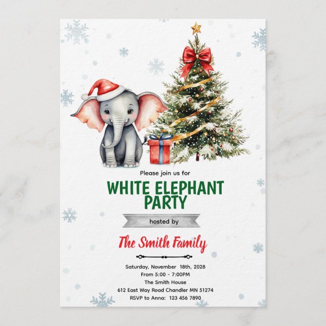 Invitación a la fiesta del elefante de Navidad (Anverso)