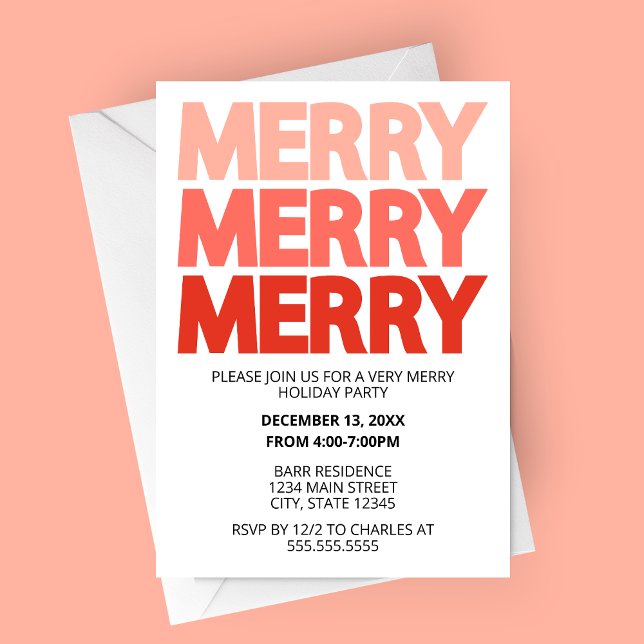 Invitación a la fiesta del feriado rojo del negrit (Bold Merry Holiday Party Invitation | Red Ombre Christmas Party Invitation)