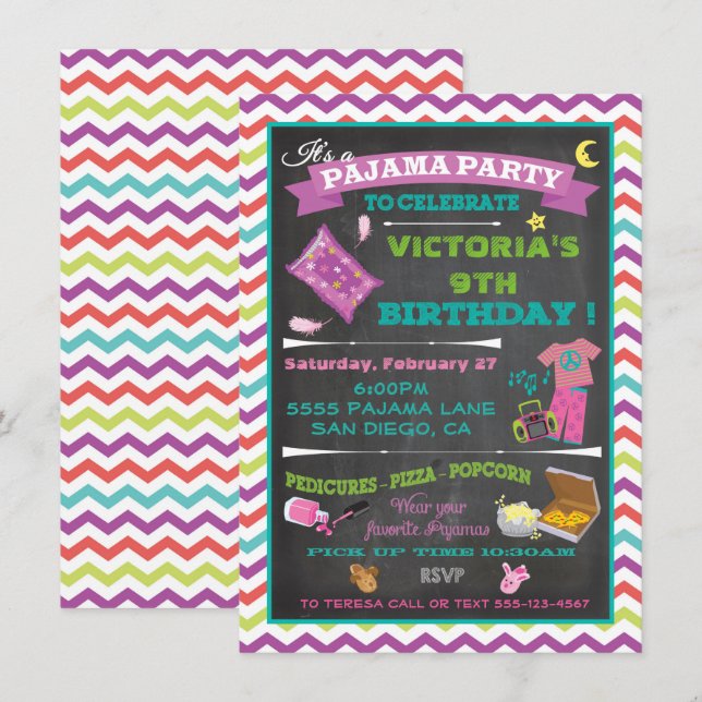 Invitación a la fiesta del Fiesta Pajama Sleepover (Anverso / Reverso)