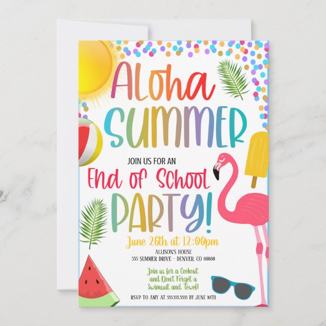 Invitación a la fiesta del fin de verano de Aloha (Anverso)