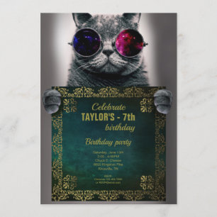 Invitación a la fiesta del gato con gafas