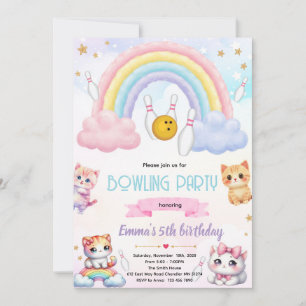 invitación a la fiesta del gato de bolos arcoíris