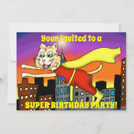 Invitación a la fiesta del gato del super héroe