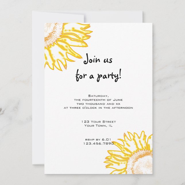 Invitación a la fiesta del girasol en neón amarill (Anverso)