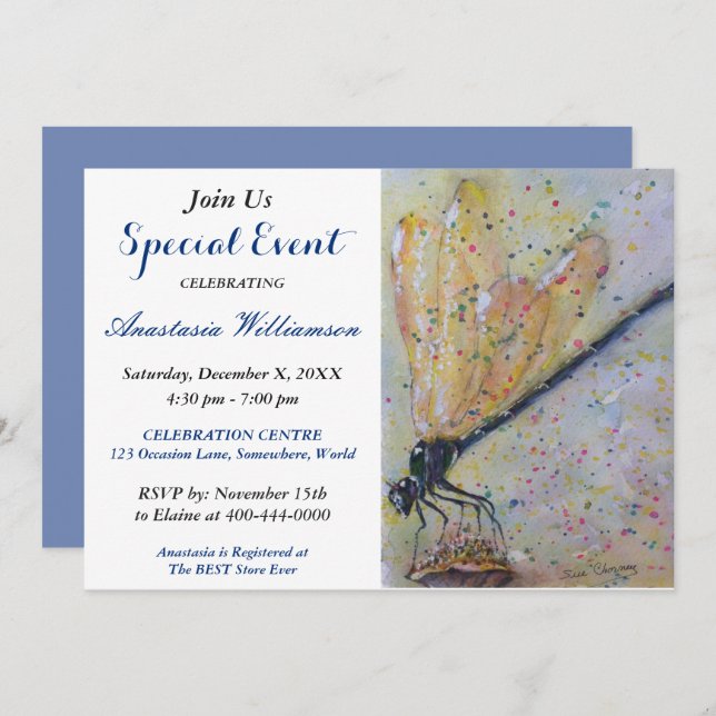 INVITACIÓN A LA FIESTA DEL LIBÉLULA RESPLANDECIENT (Anverso / Reverso)