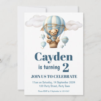 Invitación a la fiesta del oso de peluche en un gl