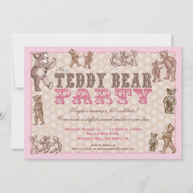 Invitación a la fiesta del oso de peluche estilo v (Anverso)
