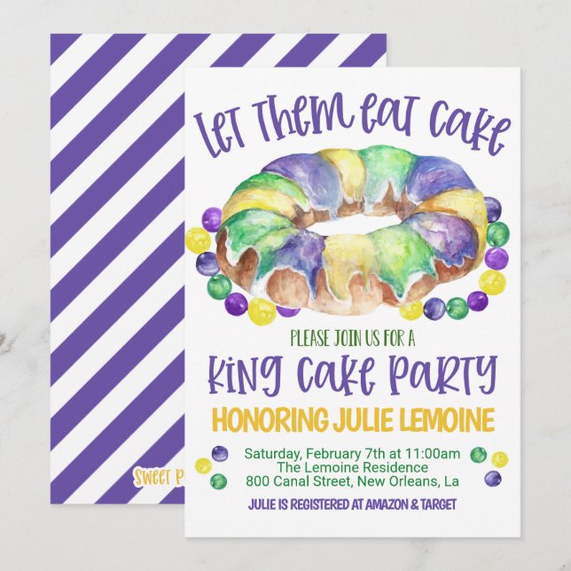 Invitación a la Fiesta del Pastel del Rey de Mardi (Anverso / Reverso)