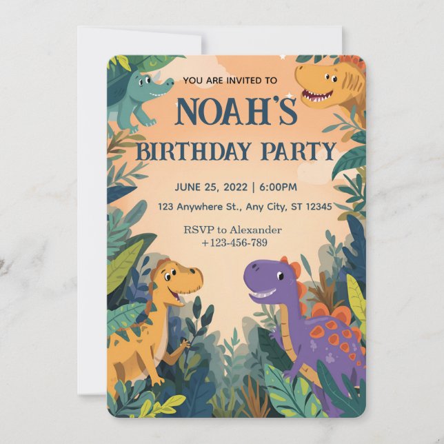 Invitación a la Fiesta del Pequeño Dinosaurio (Anverso)