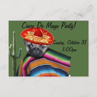 Invitación a la fiesta del perro Cinco de Mayo Pug