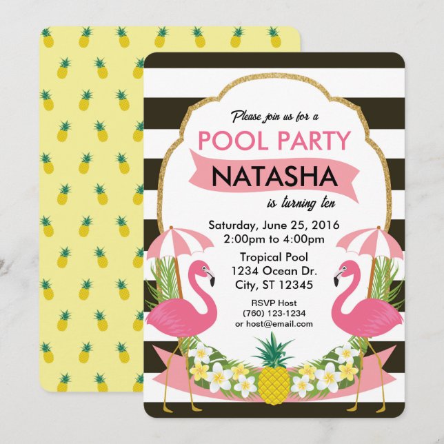 Invitación a la Fiesta del Piscina Flamingo Tropic (Anverso / Reverso)