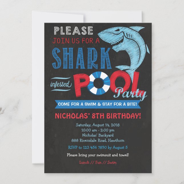 Invitación a la fiesta del pool de tiburones, invi (Anverso)