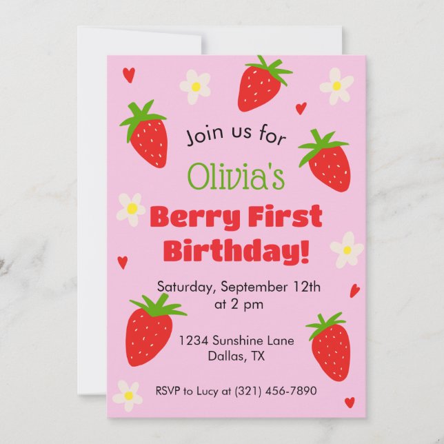 invitación a la fiesta del primer cumpleaños de Be (Anverso)