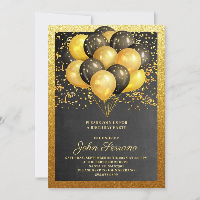 Invitación a la fiesta del Purpurina negro de cump (Anverso)