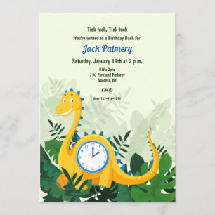 Invitación a la fiesta del reloj de dinosaurio (Mu