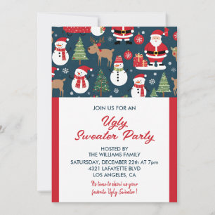 Invitación a la fiesta del suéter feo árboles Muñe