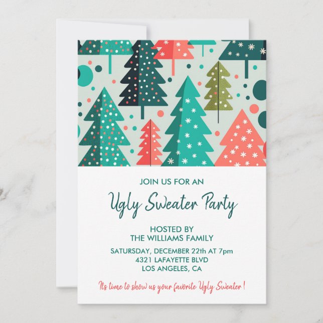 Invitación a la fiesta del suéter feo Bosque nevad (Anverso)