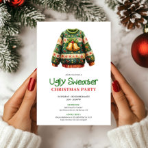 Invitación a la fiesta del suéter feo divertido de