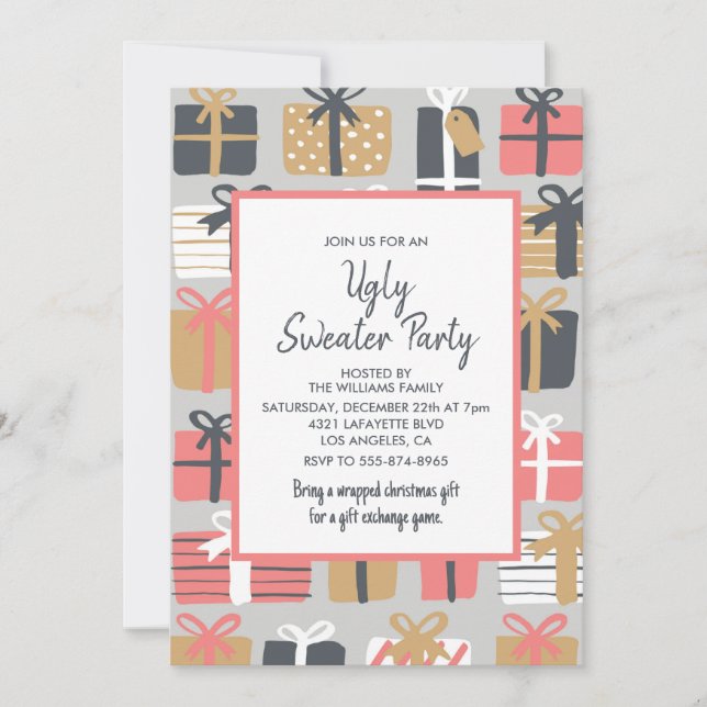 Invitación a la fiesta del suéter feo Regalos lind (Anverso)