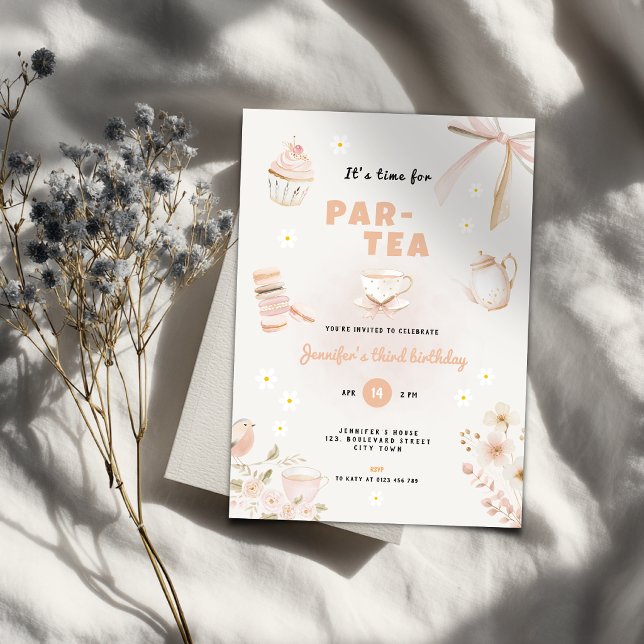 Invitación a la Fiesta del Té con Pastel para Niña (Pastel Tea Party Invitation for any kids age.)