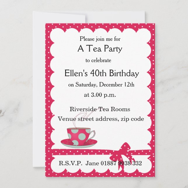 Invitación a la fiesta del té con punto de polka (Anverso)