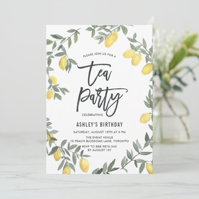 Invitación a la fiesta del té de cera de limón de  (Anverso de pie)