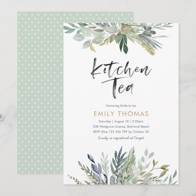 Invitación a la fiesta del té de cocina | Follaje  (Anverso / Reverso)