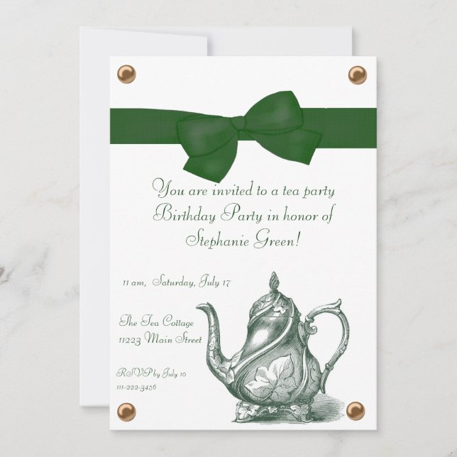 Invitación a la fiesta del té de cumpleaños (Anverso)