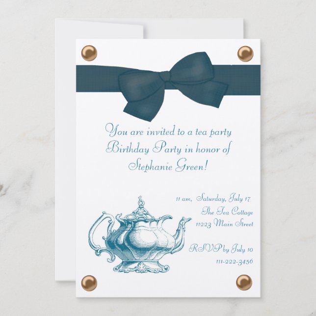 Invitación a la fiesta del té de cumpleaños (Anverso)