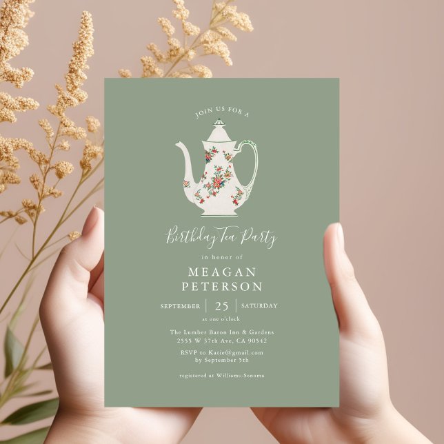 Invitación a la fiesta del té de cumpleaños verde  (Subido por el creador)