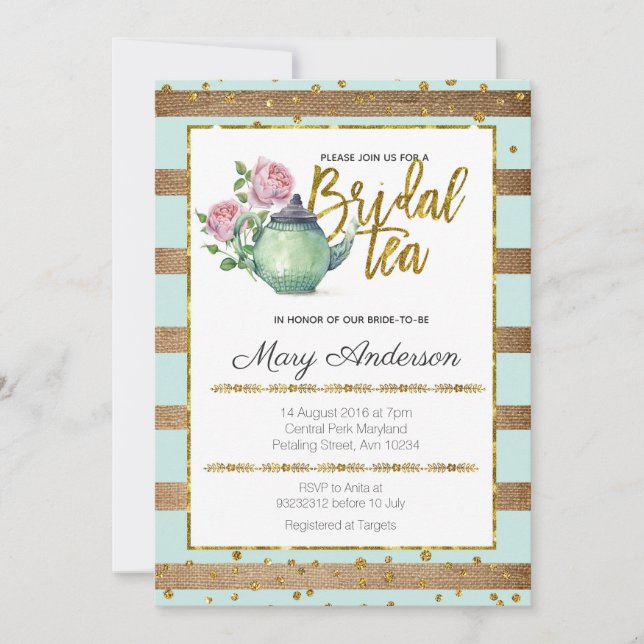 Invitación a la Fiesta del Té de Novias Elegante d (Anverso)