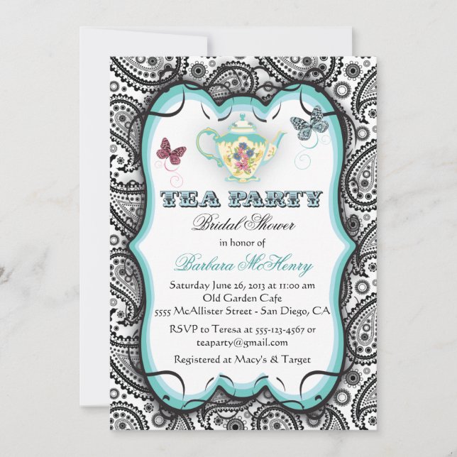Invitación a la fiesta del té de Paisley (Anverso)