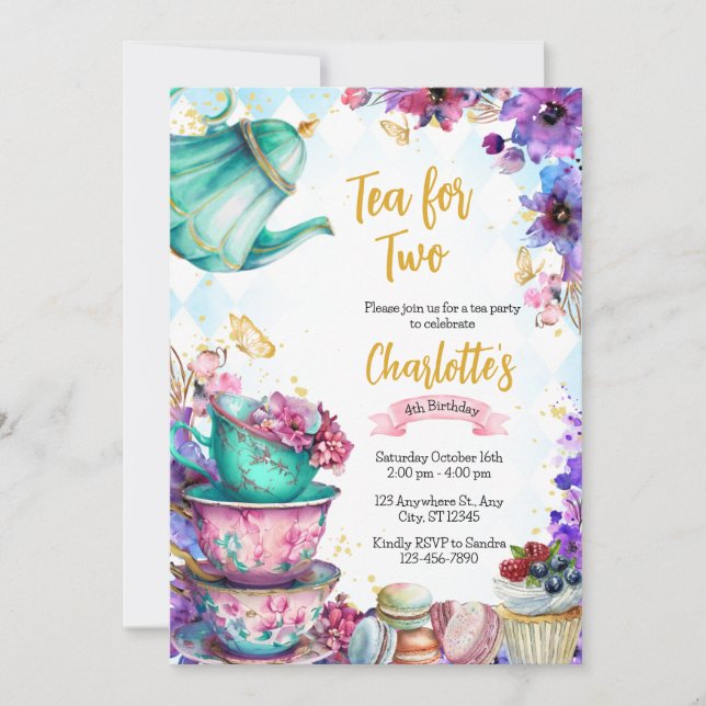 Invitación a la fiesta del té de wonderland (Anverso)