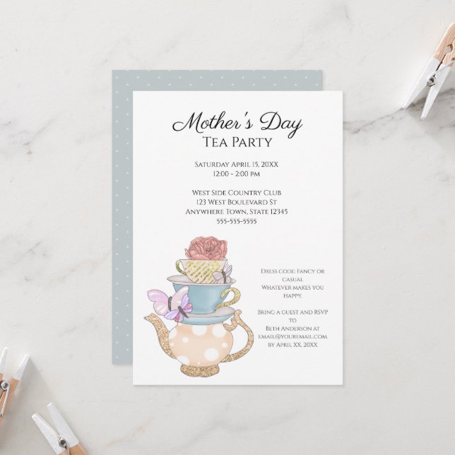 Invitación a la fiesta del té del Día de la Madre  (Anverso/Reverso In Situ)