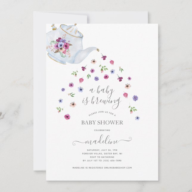 Invitación a la fiesta del té en Baby Shower (Anverso)