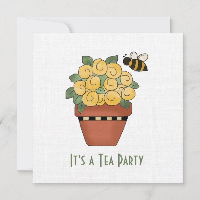Invitación a la fiesta del té floral amarillo (Anverso)