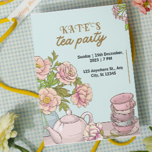 Invitación a la fiesta del té floral de menta azul