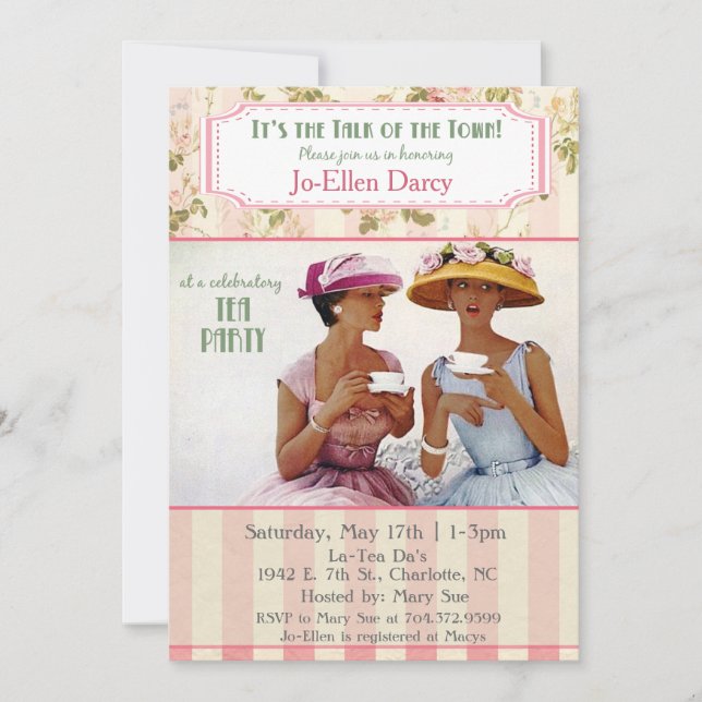 Invitación a la fiesta del té retro étnica afroame (Anverso)
