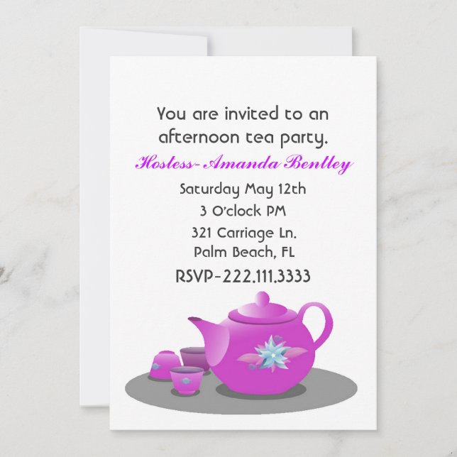 Invitación a la fiesta del té rosa y blanco (Anverso)