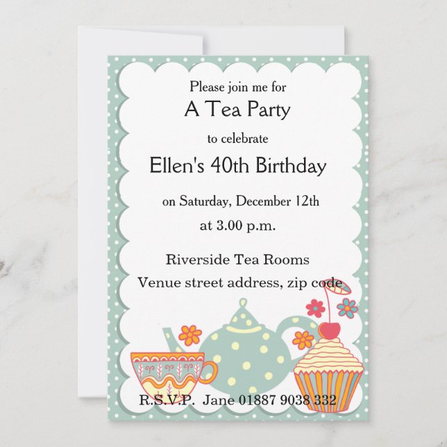 Invitación a la fiesta del té y el pastel (Anverso)