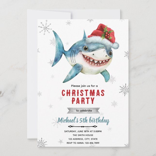 Invitación a la fiesta del tiburón de Navidad (Anverso)
