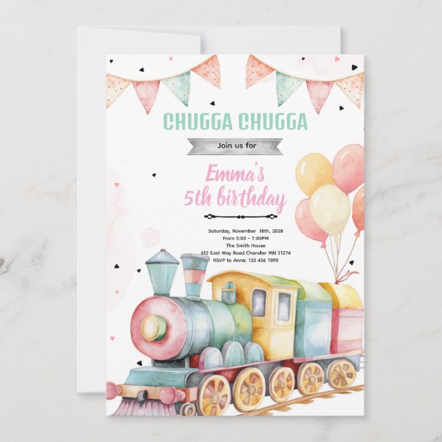 invitación a la fiesta del tren de niña (Anverso)