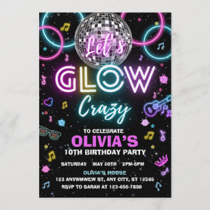 Invitación a la fiesta disco Let's Glow Crazy - bo