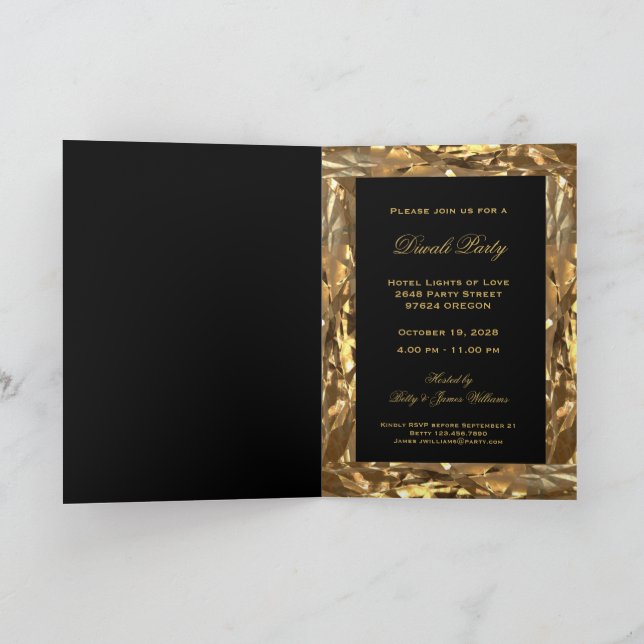 Invitación a la fiesta Diwali Elegante negro y oro (Interior)