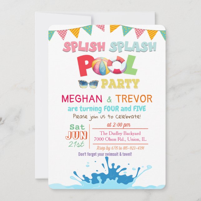 Invitación a la fiesta dual en piscina para cualqu (Anverso)