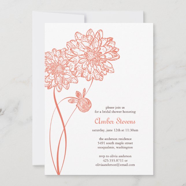 Invitación a la fiesta/ducha Dahlias de verano (Anverso)