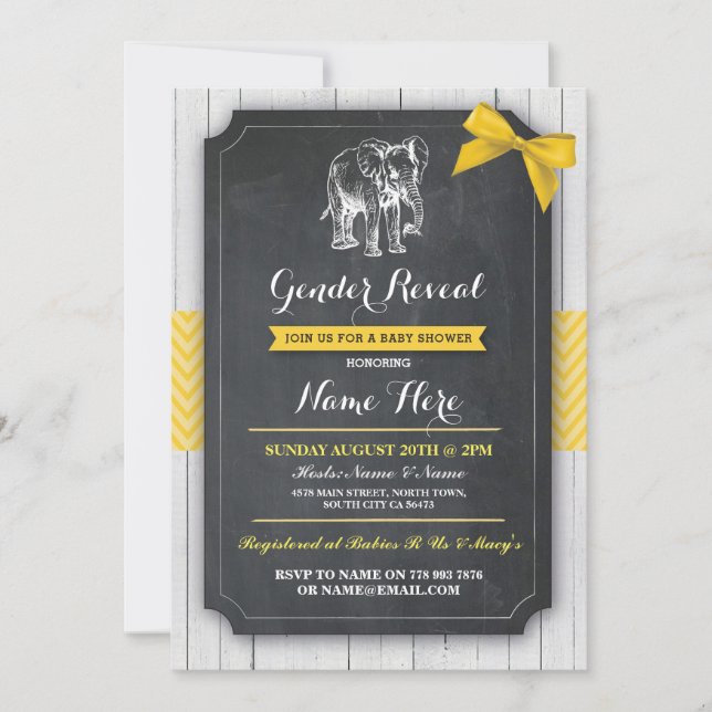 Invitación a la Fiesta elefante amarillo Baby Show (Anverso)